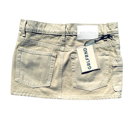 GRLFRND Khaki Cargo Mini Skirt SIZE 23 Micro Low Rise Designer Rigid $215 NEW - Picture 6 of 8